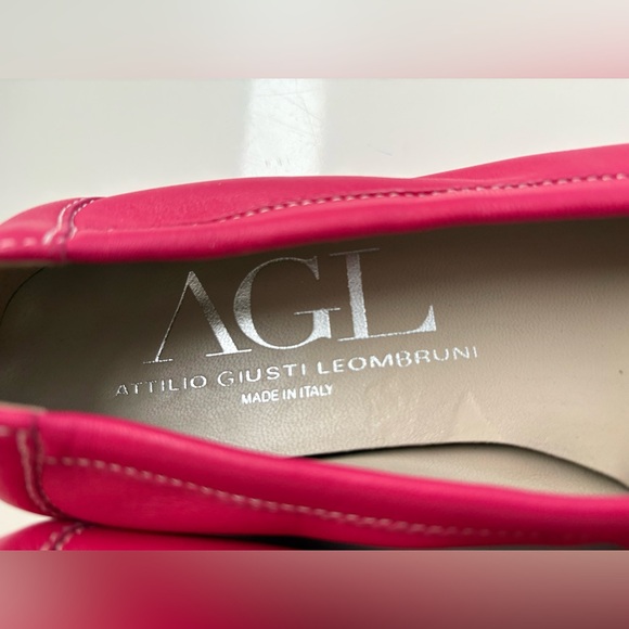 AGL Attilio Giusti Leombruni Monika Pink Leather snakeskin cap toe ballet flats. - Picture 2 of 9
